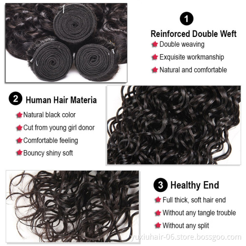Raw Cuticle Aligned  Hair Vendors India Human Hair Bundles Water Wave Virgin Hair Extension With Lace Frontal